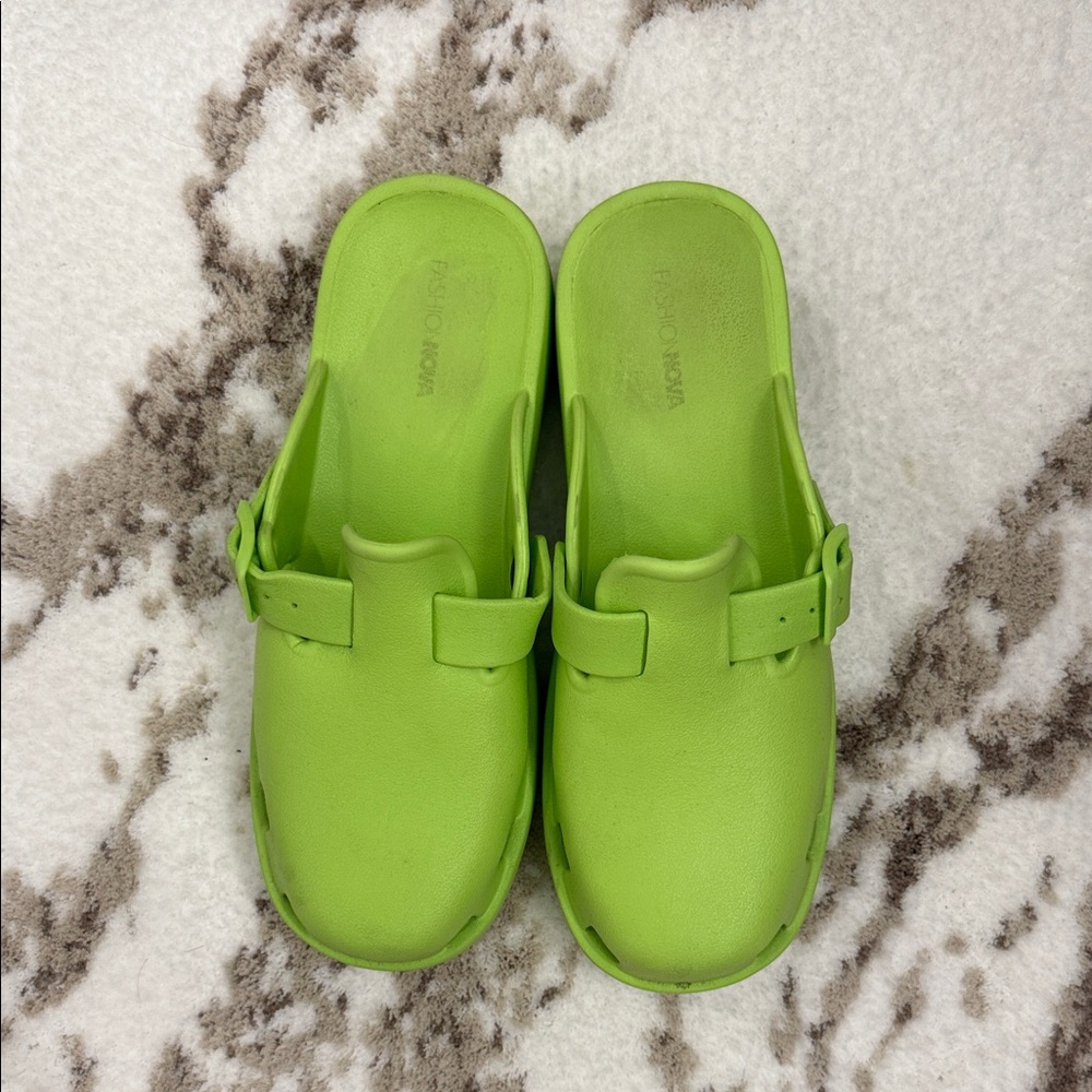 Fashion Nova Lime Green Slip-On Clogs